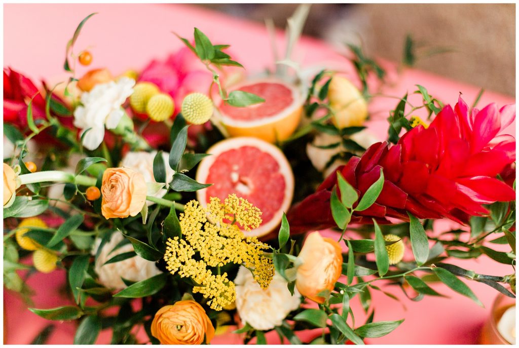 pink and yellow citrus inspired centerpiece