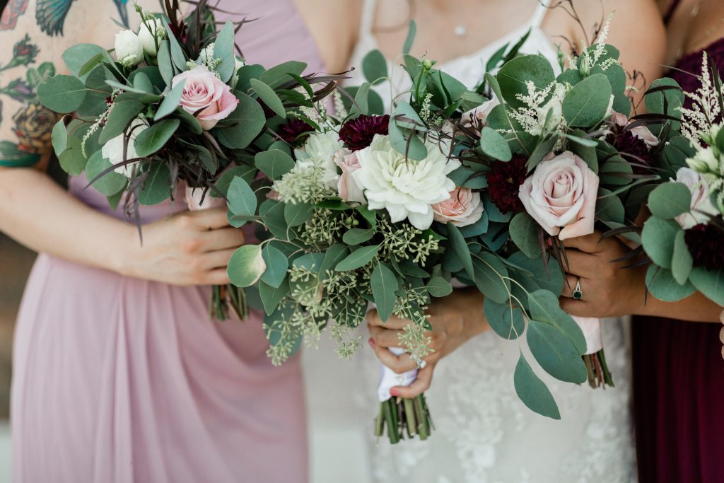 blush and eucalyptus wedding bouquets