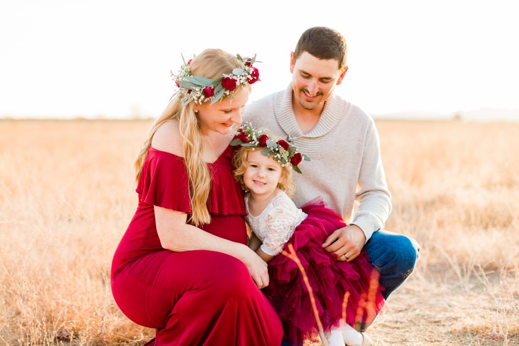 Christmas fall family photos with red and neutral outfits
