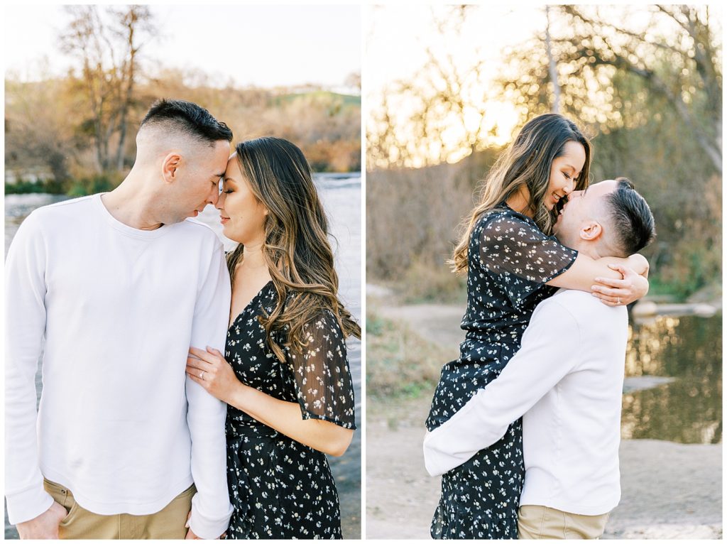 Couple looking naturally in love at Lost Lake engagement photoshoot.