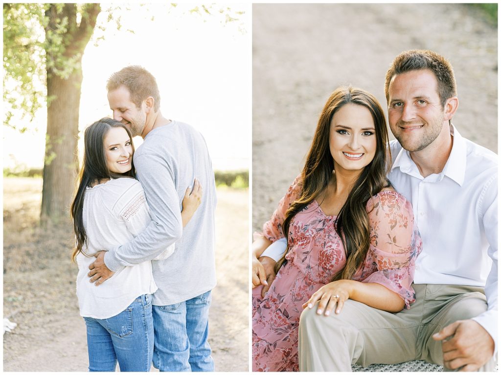 Couple in love during outdoor spring engagement