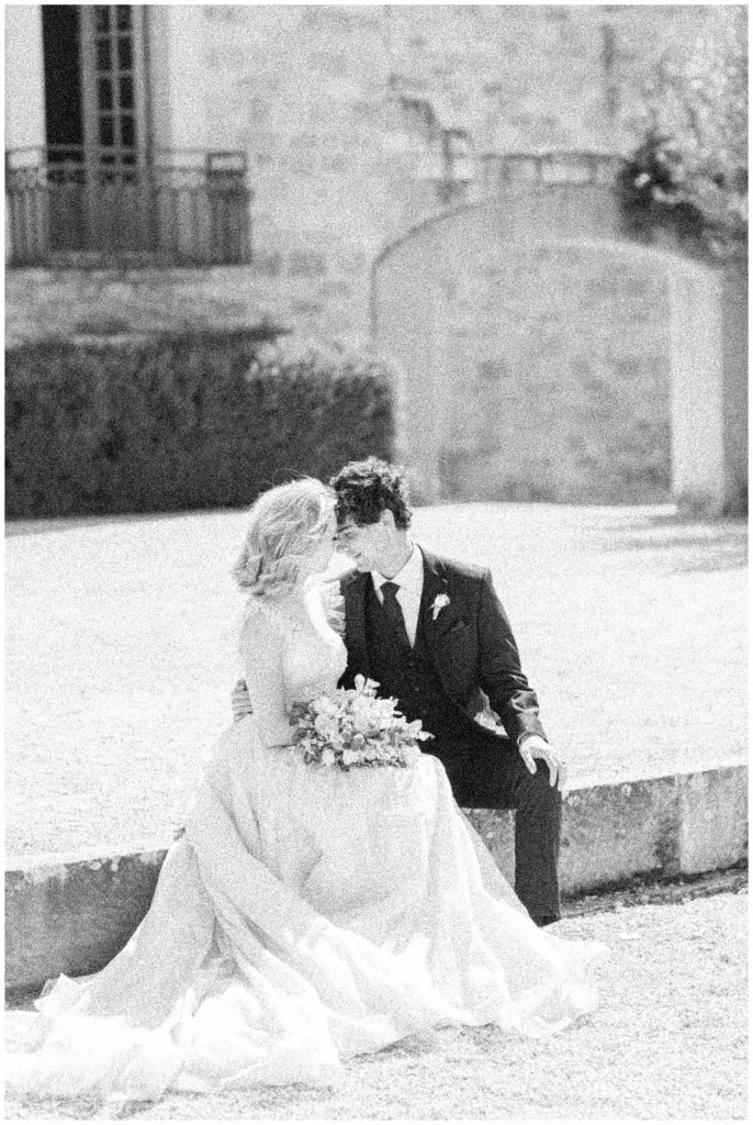 black and white grainy film wedding photos for a sunstone winery wedding