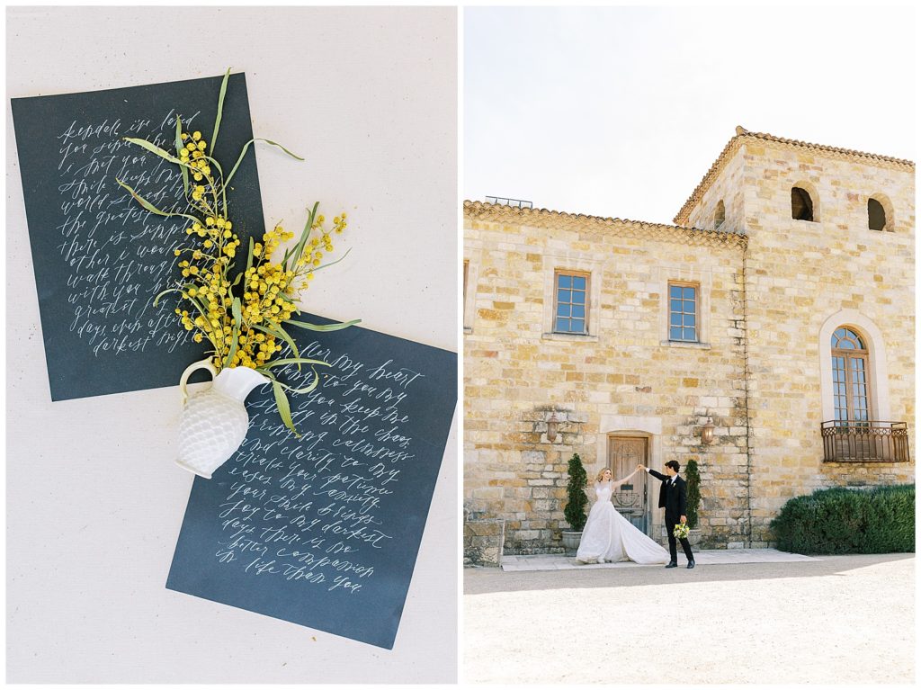 wedding details yellow and black at a tuscan inspired wedding photos