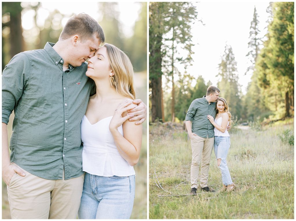 couple casually dressed and embracing each other in a grassy meadow
