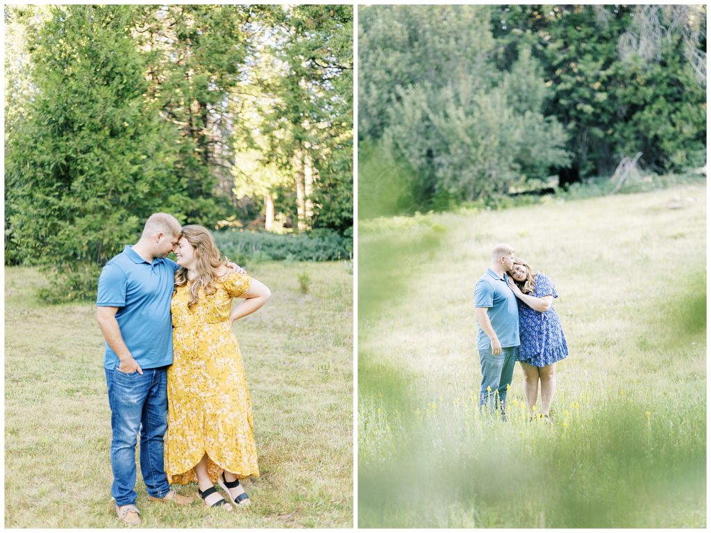 engaged couple portraits in mountain meadow