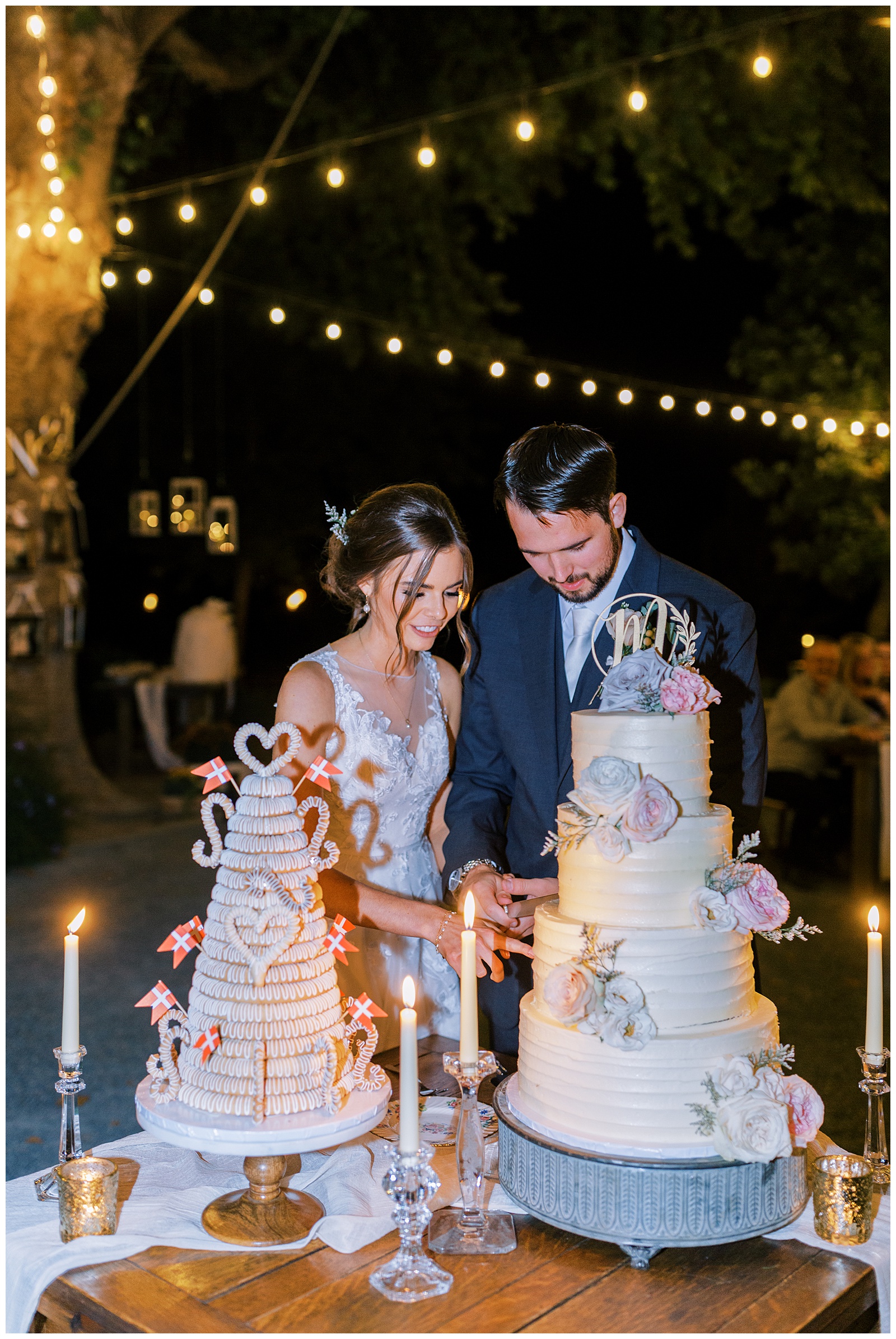 bride and groom cutting four tier wedding cake reedley wedding