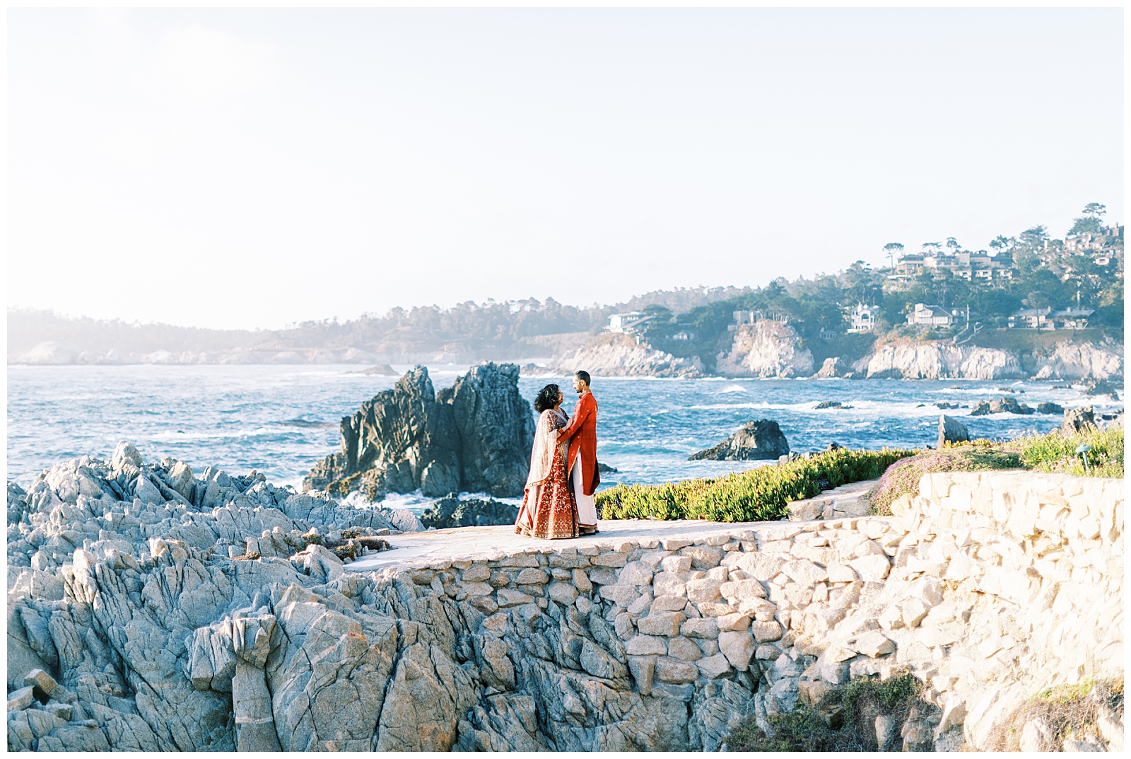 carmel-by-the-sea elopement on a cliff bride and groom