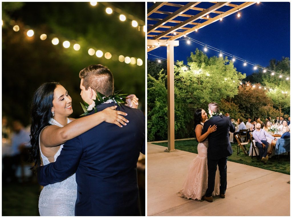 bride and groom first dance photos outdoor wedding reception