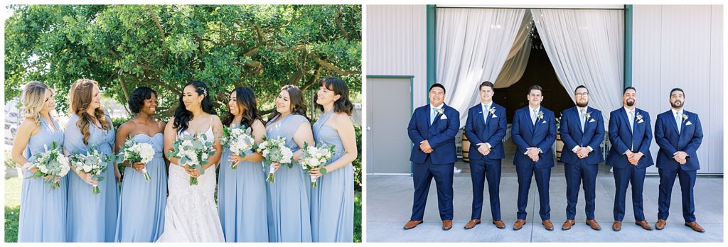 navy blue and light blue bridal party photos