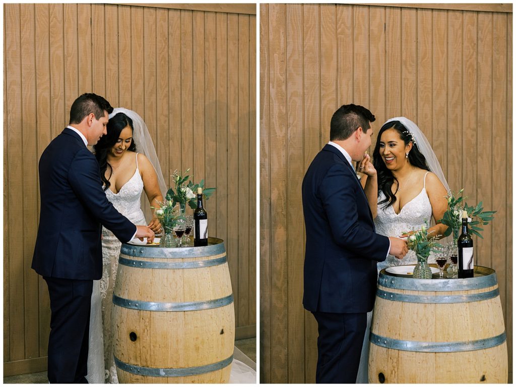 bride and groom celebrating holy communion during wedding ceremony