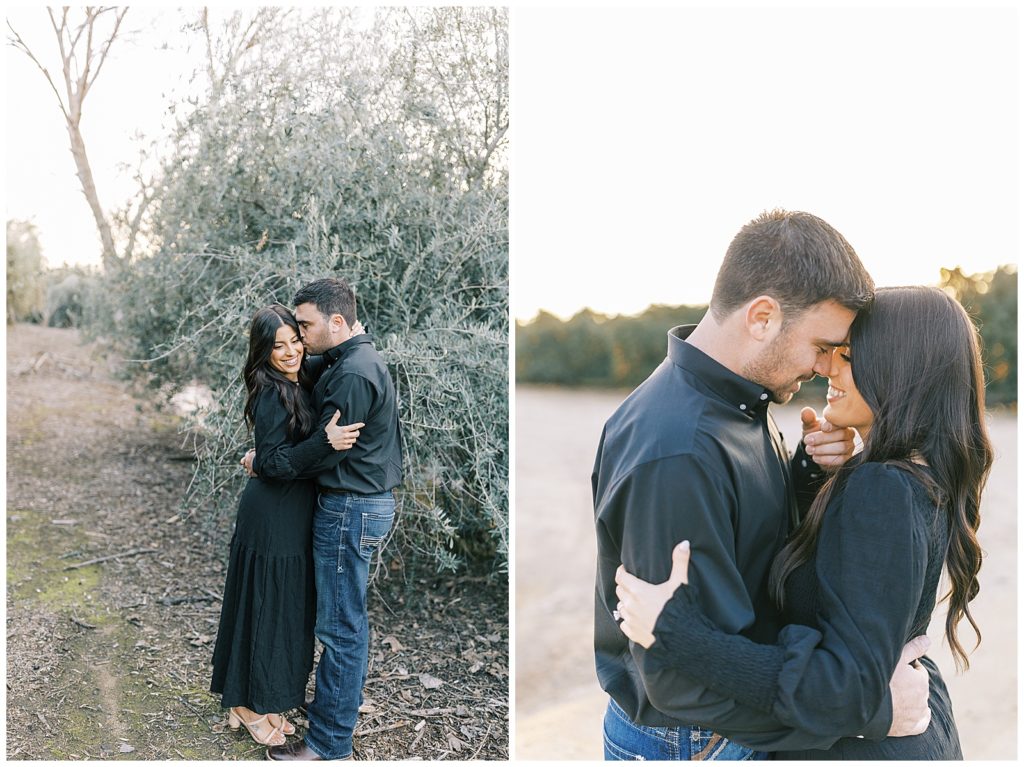 dutton ranch inspired Engagement photos in orange and olive orchards at sunset