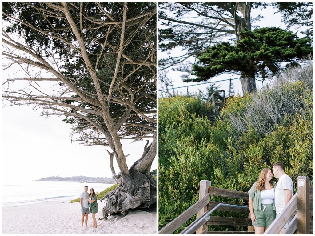 couple on beach in carmel by the sea engagement photos