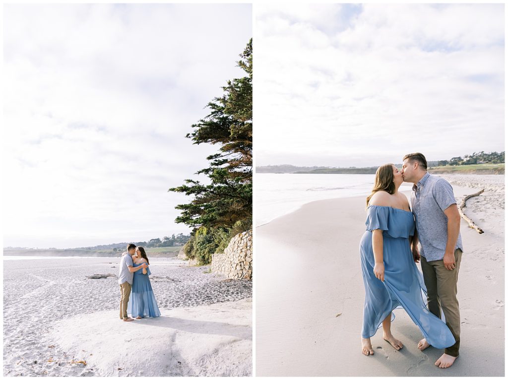 beach engagement photos blue dress
